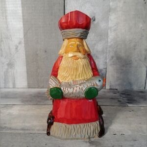 Vintage Paul Bolinger Carved Santa Claus Figure By Kurt S Adler Fish and Cat